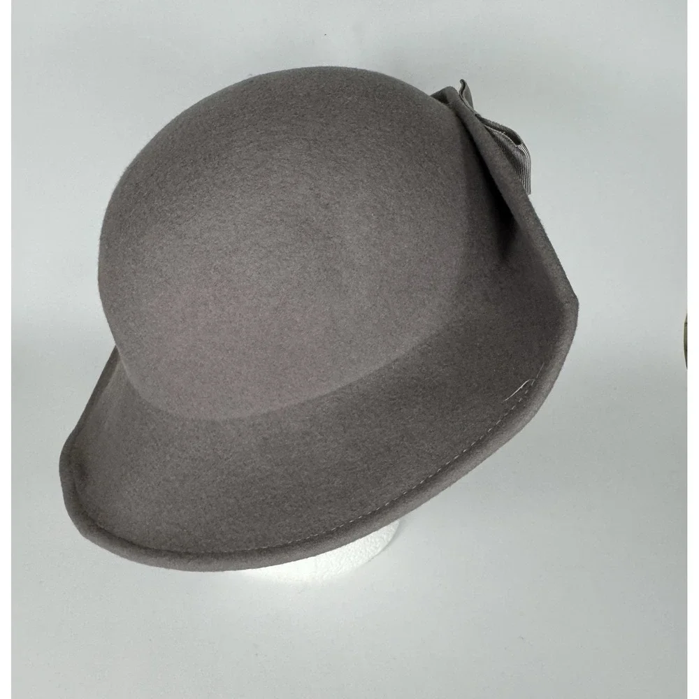 Vtg Taupe 100% Wool Felt Hat‎ 1940s USA Floppy Grosgrain Bow WPL 4384